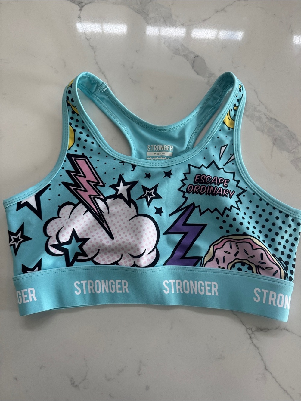 Stronger Women's Light Blue Comic Print Sports Bra